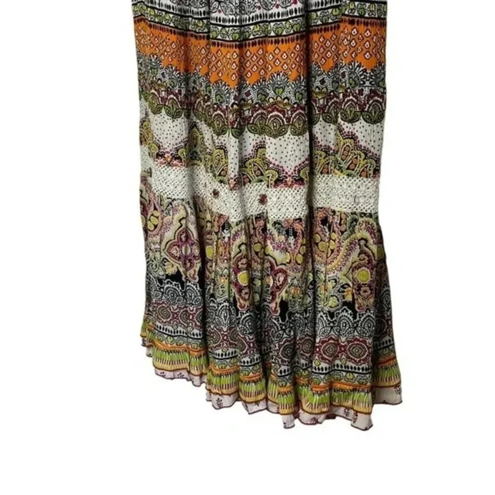 Forbidden Los Angeles Boho Maxi‎ Skirt M Patchwork Paisley Print Embellished